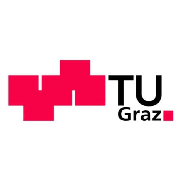 Logo der TU Graz mit drei miteinander verbundenen roten Quadraten auf der linken Seite, mit dem Text TU Graz in Schwarz auf der rechten Seite und einem kleinen roten Quadrat neben Graz.