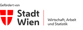 Logo der Stadt Wien mit einem rot-weißen Schild auf der linken Seite und dem Text Gefördert von Stadt Wien Wirtschaft, Arbeit und Statistik auf der rechten Seite.
