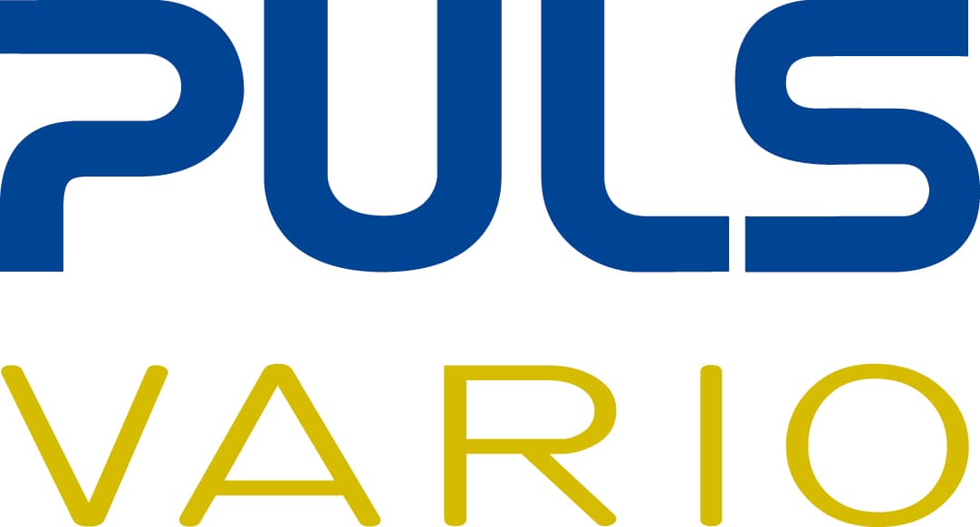 Logo mit dem Wort PULS in fetten blauen Großbuchstaben über dem Wort VARIO in fetten grünlich-gelben Großbuchstaben auf weißem Hintergrund.