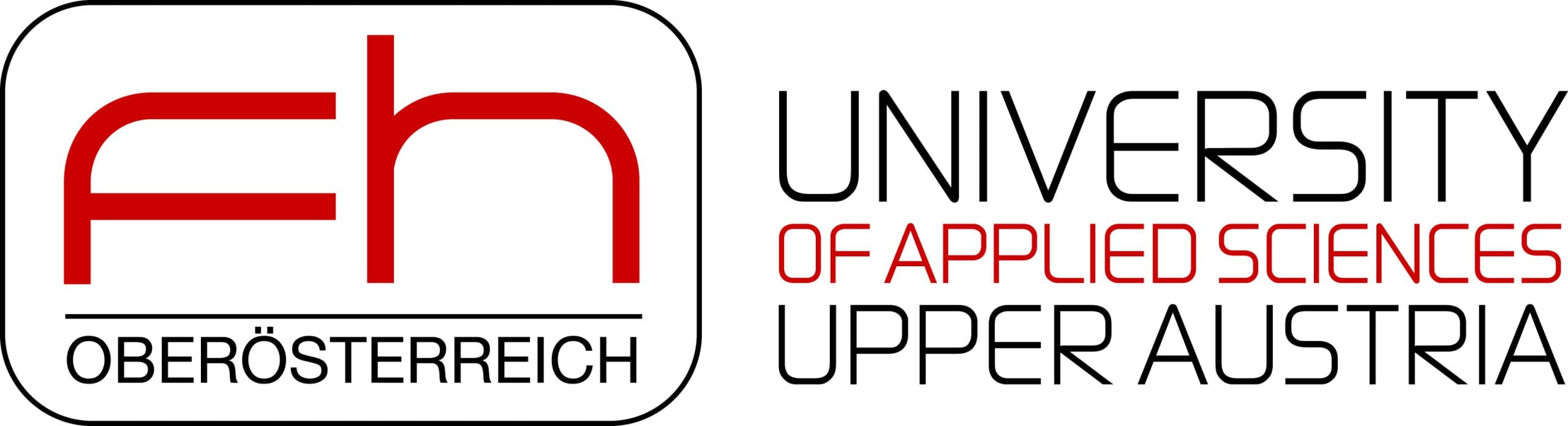 Logo mit 'fh Oberösterreich' auf der linken Seite und 'Fachhochschule Oberösterreich' auf der rechten Seite, wobei 'Fachhochschule' rot hervorgehoben ist.