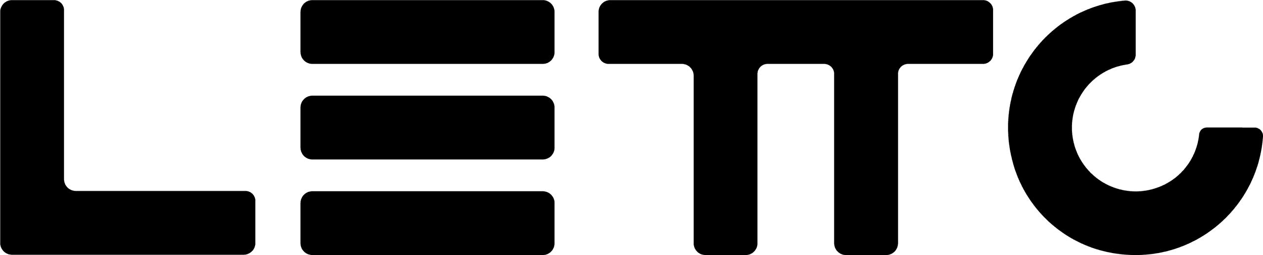 In schwarzen stilisierten Buchstaben steht 'LETC' auf weißem Hintergrund; das 'E' sieht aus wie drei übereinanderliegende horizontale Balken, und das 'C' ist breit und offen.