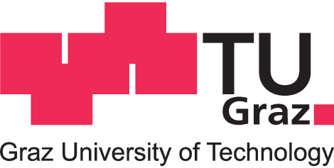 Logo der TU Graz mit roten geometrischen Formen auf der linken Seite und dem Text TU Graz in fetten schwarzen Buchstaben, darunter die Technische Universität Graz in kleinerer schwarzer Schrift.