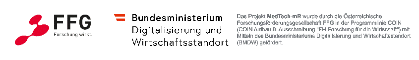 Logo der FFG (Forschungsförderungsgesellschaft) neben dem Logo und dem Namen des österreichischen Bundesministeriums für Digitales und Wirtschaft, mit einem deutschen Text, der ein gefördertes Forschungsprojekt beschreibt.