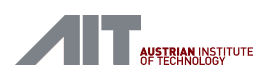 Logo des Austrian Institute of Technology, mit großen grauen Buchstaben AIT und dem Schriftzug AUSTRIAN INSTITUTE OF TECHNOLOGY in Rot rechts daneben.