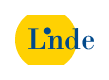 Das Logo zeigt das Wort Linde in blauer Schrift über einem gelben Sechseck mit hellgrauem Hintergrund.