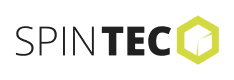 Logo für SPINTEC mit dem Wort SPINTEC in fetter, moderner Schrift und einem geometrischen gelben Sechseck mit einer weißen, abstrakten Form rechts neben dem Text.