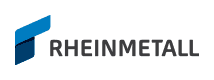 Rheinmetall-Logo mit einem stilisierten blauen, geometrischen 'R' links neben dem Wort 'RHEINMETALL' in fetten, schwarzen Großbuchstaben auf hellgrauem Hintergrund.