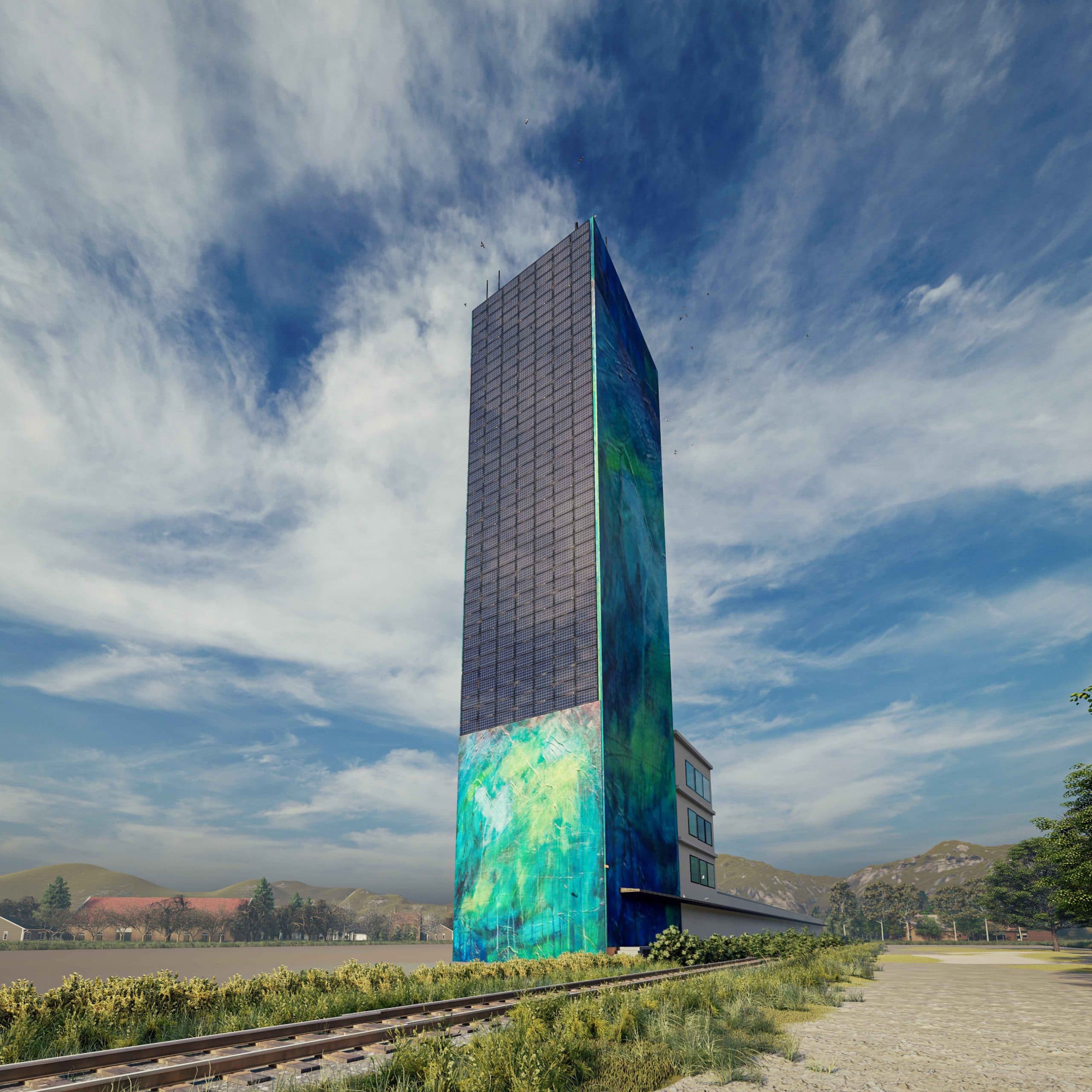 Visualisierung Siloturm mit PV-Anlage und Streetart