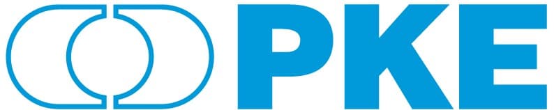 Blaues Logo mit stilisierten, sich überschneidenden Kreisen auf der linken Seite und den fetten Buchstaben PKE auf der rechten Seite.