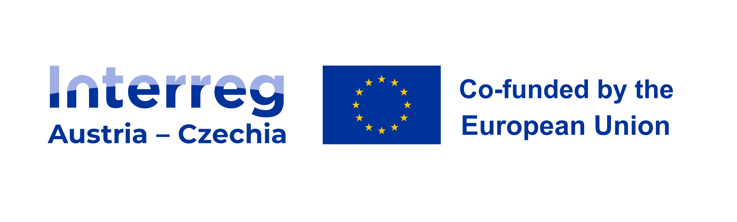 Logo mit Interreg Österreich-Tschechien neben der Flagge der Europäischen Union und dem Text Co-funded by the European Union auf weißem Hintergrund.