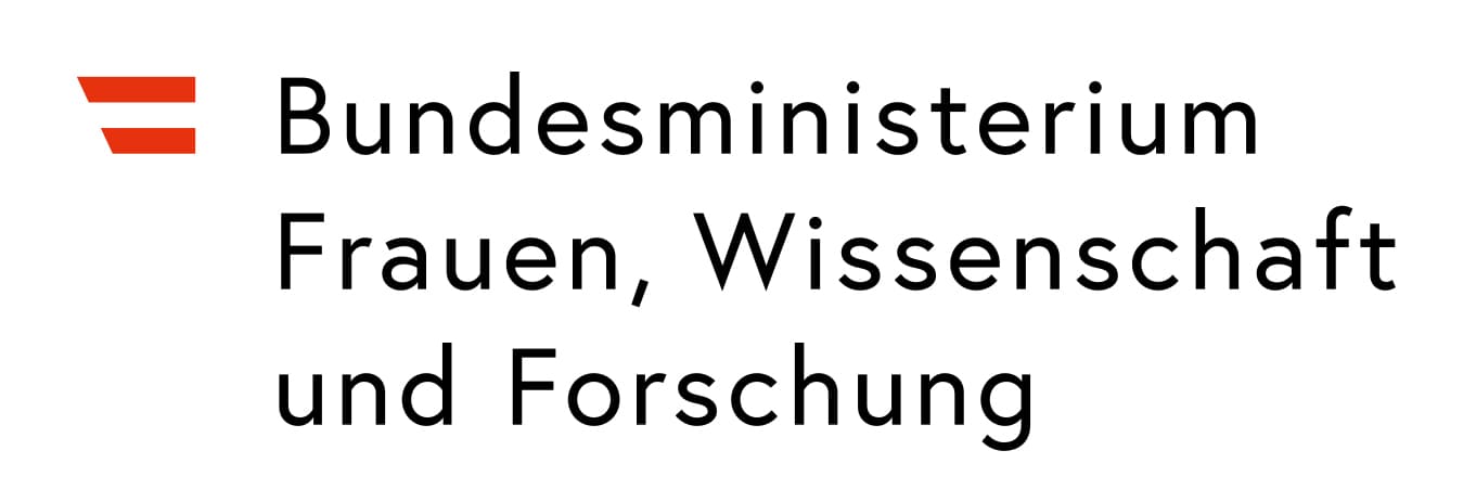 Logo des österreichischen Bundesministeriums für Frauen, Wissenschaft und Forschung mit zwei roten Streifen auf der linken Seite und dem Text Bundesministerium Frauen, Wissenschaft und Forschung auf der rechten Seite.