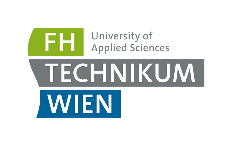 Logo der FH Technikum Wien, University of Applied Sciences, mit grünen, grauen und blauen Farbblöcken und dem Schriftzug FH Technikum Wien University of Applied Sciences in fetter und normaler Schrift.