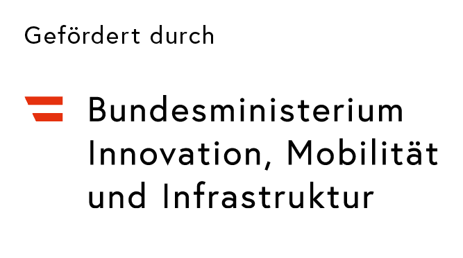 Logo des österreichischen Bundesministeriums für Innovation, Mobilität und Infrastruktur mit deutschem Text und einem rot-weißen Symbol auf hellgrauem Hintergrund.