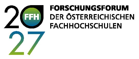 Logo mit der Jahreszahl 2027 in einem Schwarz-Grün-Farbverlauf, den Buchstaben „FFH“ in einem Kreis und dem deutschen Text „Forschungsforum der Österreichischen Fachhochschulen“ rechts davon.